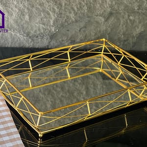 "صينية معدن ذهبي شبكي"