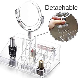منظم مستحضرات التجميل الأكريليك الشفاف + مراية