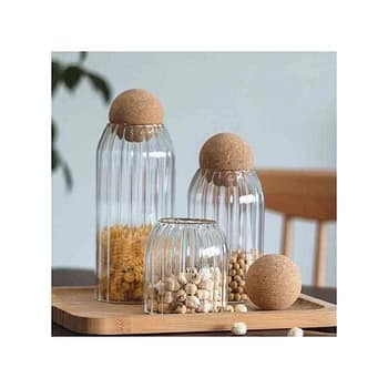 طقم برطمان بقوليات زجاج كريستال نقي جدا غطاء خشب بامبوو مكون من 3قطع