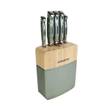 طقم سكاكين استانلس يد اكريلك علي اورمة خشب مينت 5 قطع من GROUP TIGER