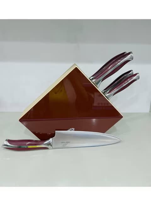 جروب تايجر - طقم سكاكين 6 قطع مع حامل خشب - أحمر - Image 3