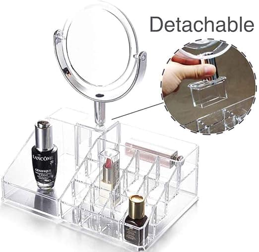 منظم مستحضرات التجميل الأكريليك الشفاف + مراية