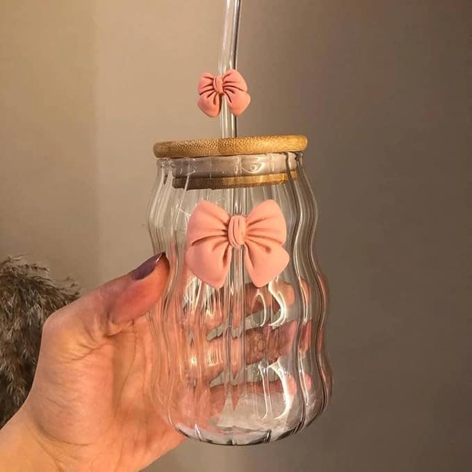 ⁦كوب "مج"  الايس كوفي زجاج "فيونكة"  (فلاور )⁩ - الصورة ⁦5⁩