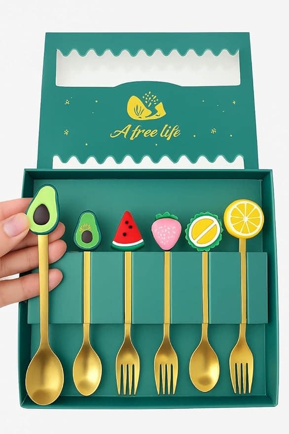 ⁦طقم ملاعق فواكهة للحلوي أدوات مائدة مطلية بالذهب⁩ - الصورة ⁦3⁩