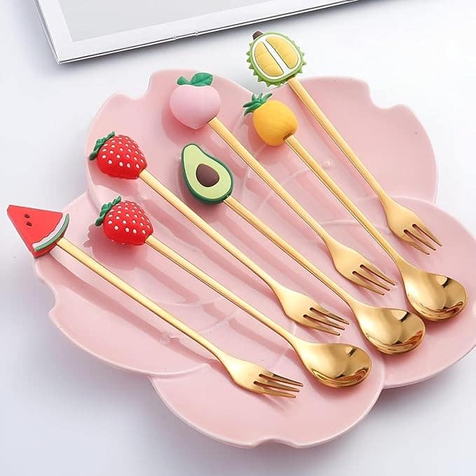 ⁦طقم ملاعق فواكهة للحلوي أدوات مائدة مطلية بالذهب⁩ - الصورة ⁦5⁩